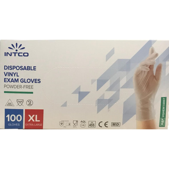 Intco Vinylové medicínske rukavice bez púdru XL, 100ks