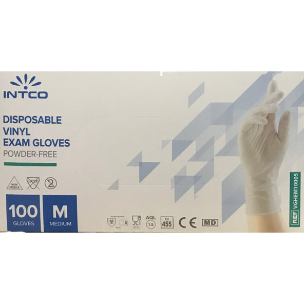 Intco Vinylové medicínske rukavice bez púdru M, 100ks