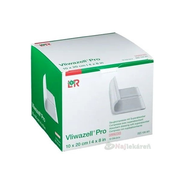 Vliwazell Pro Krytie na rany superabsorpčné, sterilné, 10x20cm, 10ks