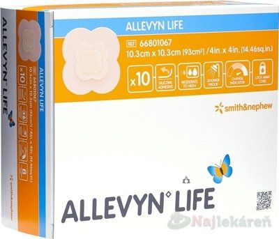 E-shop ALLEVYN LIFE Krytie na rany 10,3x10,3cm, adhezívne penové krytie so silikónovým gélom 10ks