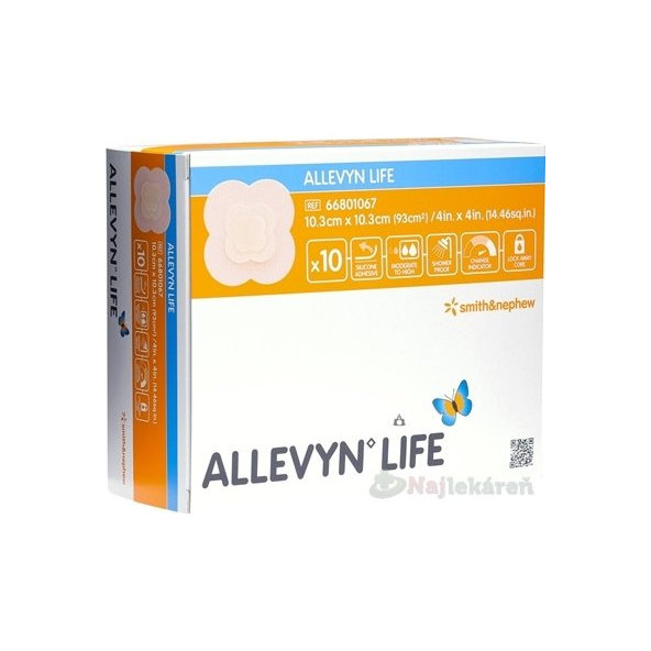 ALLEVYN LIFE Krytie na rany 10,3x10,3cm, adhezívne penové krytie so silikónovým gélom 10ks