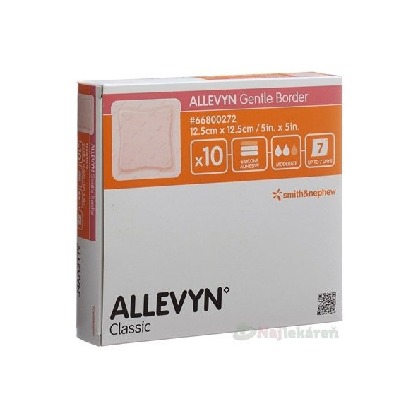 ALLEVYN Gentle Border Krytie na rany 12,5x12,5cm, adhezívne penové krytie so silikónovým gél 10ks