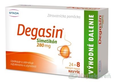 E-shop Degasin 280 mg znižuje množstvo plynu, nadúvanie a plynatosť 32 kapsúl