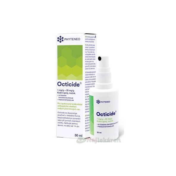 Octicide 1 mg/g + 20 mg/g dermálny roztokový sprej aer deo 50ml