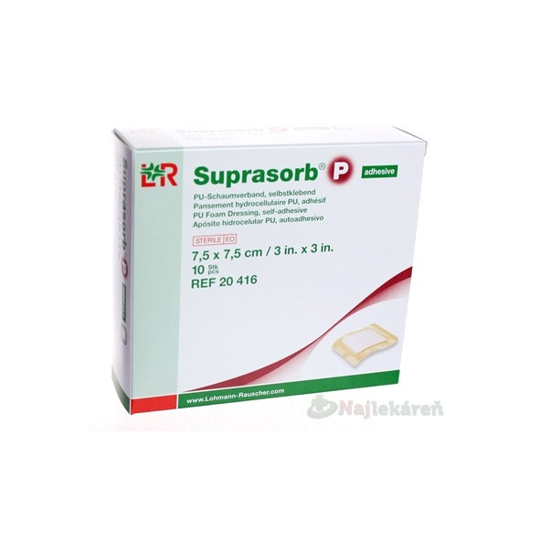 SUPRASORB P PU krytie na rany samolepiace 7,5x7,5cm 10ks