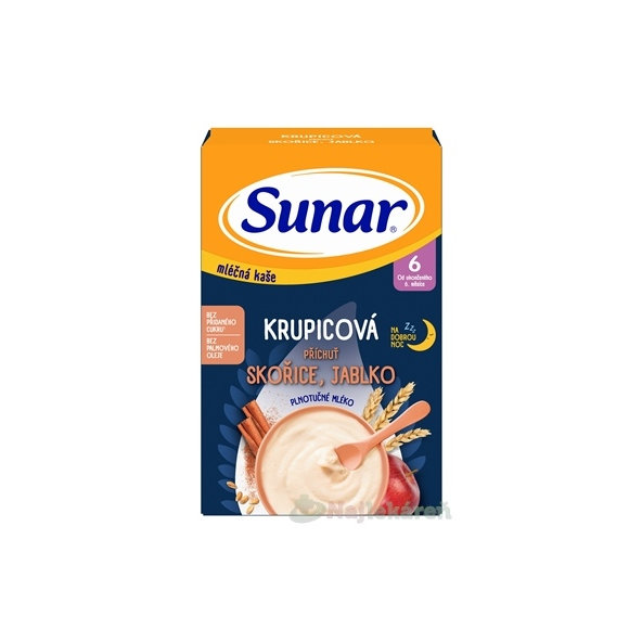 SUNAR mliečna KAŠA KRUPICOVÁ Na dobrú noc škorica, jablko 6m+ 210 g