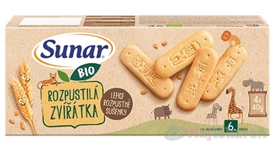 SUNAR BIO SUŠIENKY Roztopašné zvieratká 6m+ 4x40g