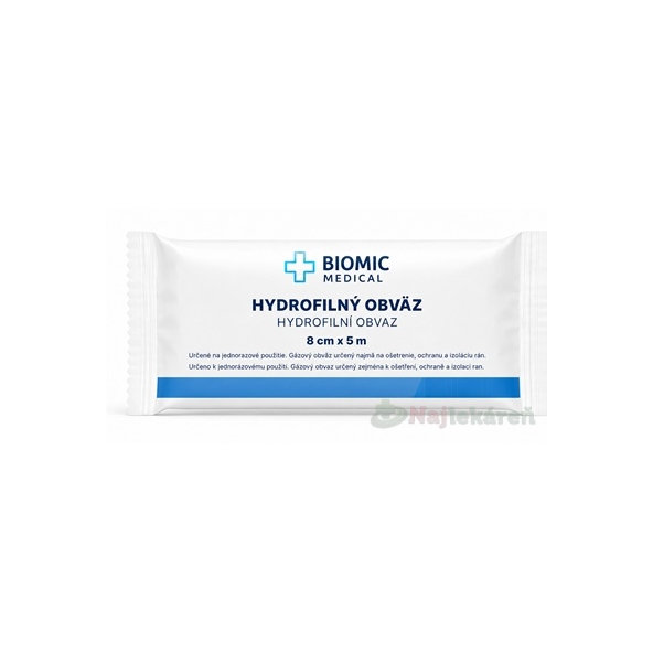 BIOMIC Obväz hydrofilný sterilný 8 cm x 5 m 1 ks