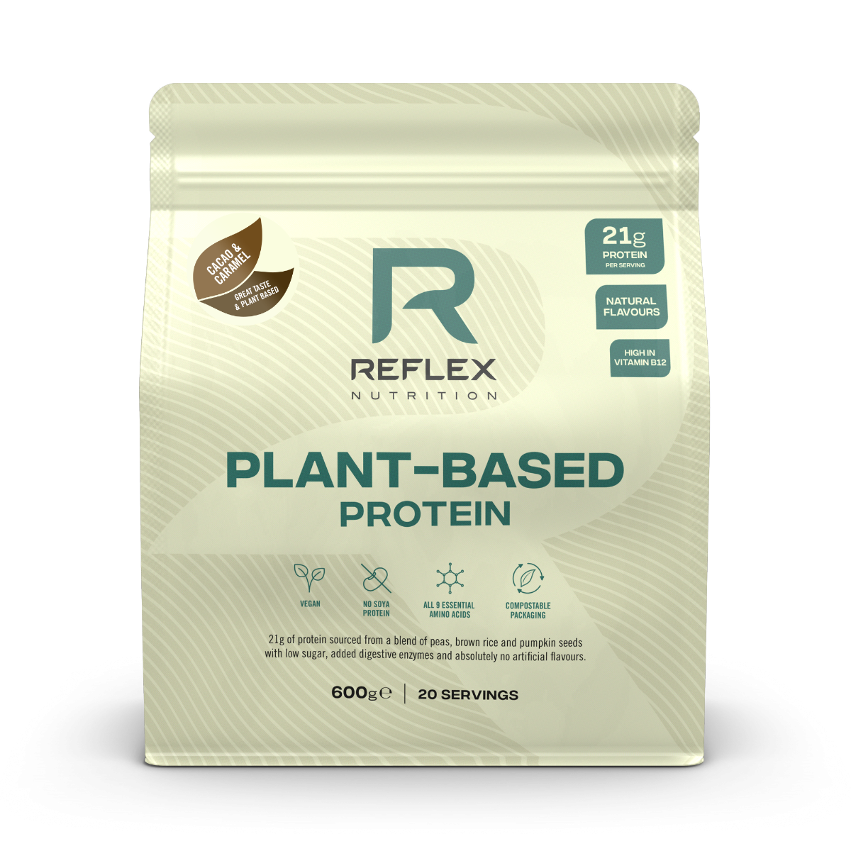 E-shop Plant-Based Protein - Reflex Nutrition, príchuť kakao a karamel, 600g