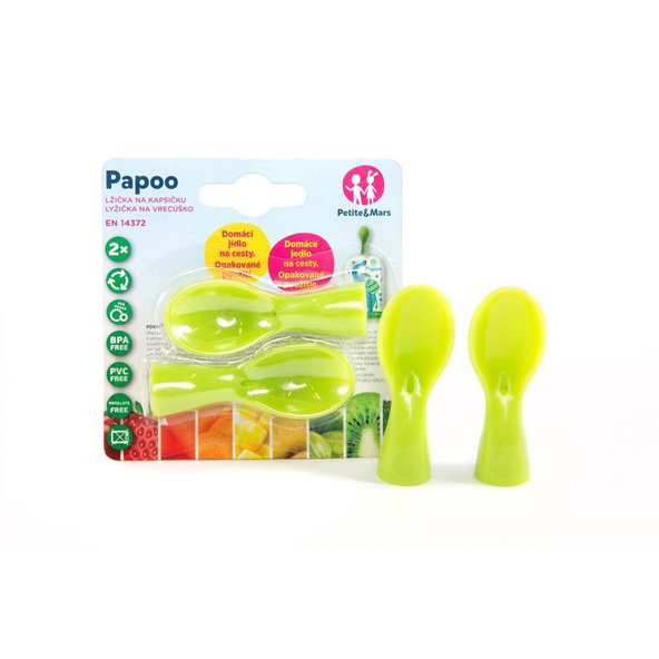 PETITE&MARS Lyžička ku kapsičke Papoo 2 ks zelená