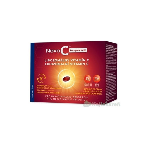 NOVO C KOMPLEX FORTE Lipozomálny vitamín C + vitamín D3 + zinok s extraktom zo šípok a bioflavonoidmi 60 kapsúl