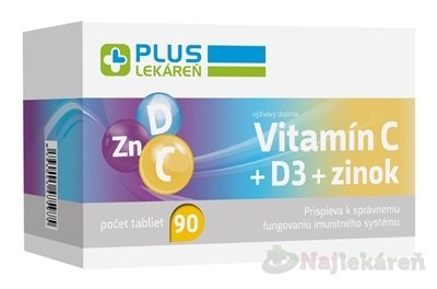 E-shop PLUS LEKÁREŇ Vitamín C + D3 + Zinok 90 tabliet
