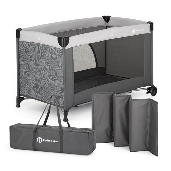PETITE&MARS Postieľka cestovná Nyja Urban Jungle Charcoal