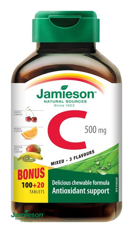 E-shop Jamieson Vitamín C 500 mg tablety na cmúľanie mix troch ovocných príchutí 120 tbl.