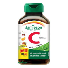 Jamieson Vitamín C 500 mg tablety na cmúľanie mix troch ovocných príchutí 120 tbl.