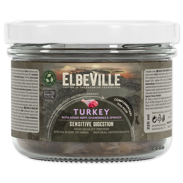Pohár Elbeville Dog Sensitive Digestion, morčacie s pridanou mätou 220ml