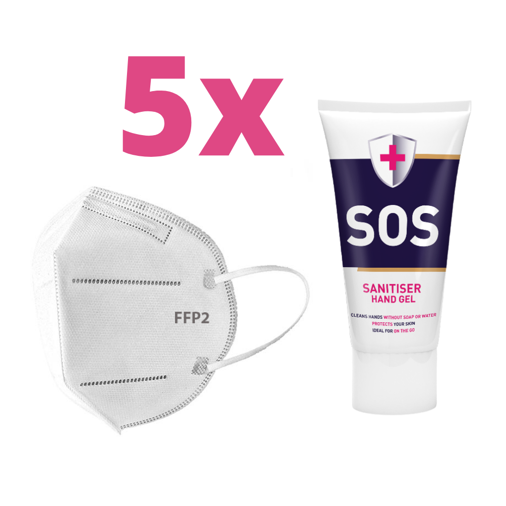 E-shop Set 5x Respirátor-maska FFP2 / N95 + 5x Dezinfekčný gél na ruky SOS