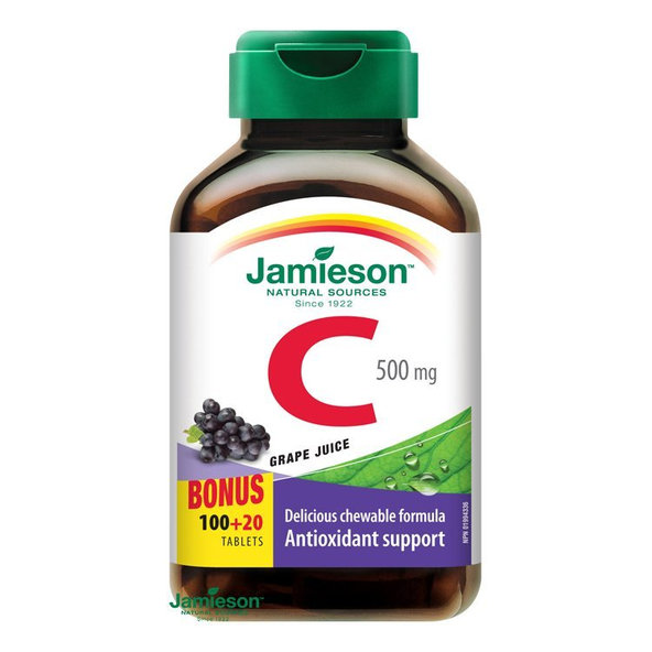 Jamieson Vitamín C 500 mg tablety na cmúľanie s príchuťou hrozna 120 tbl.