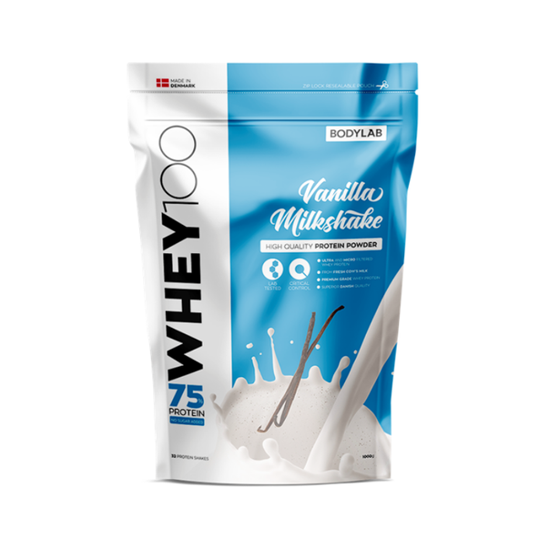 Whey Protein 100 - Bodylab, príchuť jahodový milkshake, 1000g