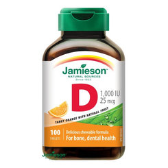 Jamieson Vitamín D3 1000 IU na cmúľanie s príchuťou pomaranča 100 tabliet