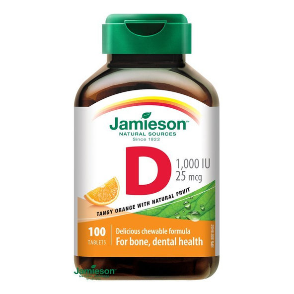 Jamieson Vitamín D3 1000 IU na cmúľanie s príchuťou pomaranča 100 tabliet