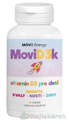 E-shop MOVit MoviD3k vitamín D3 pre deti 800 I.U. tbl cmúľacie s pomarančovou príchuťou 1x90 ks