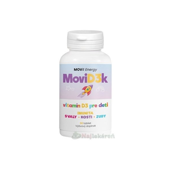 MOVit MoviD3k vitamín D3 pre deti 800 I.U. tbl cmúľacie s pomarančovou príchuťou 1x90 ks