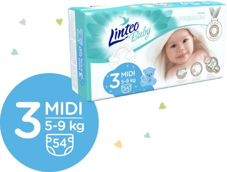 E-shop LINTEO BABY Plienky Baby Prémium MIDI (5-9 kg) 216 ks