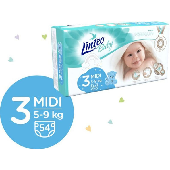 LINTEO BABY Plienky Baby Prémium MIDI (5-9 kg) 216 ks