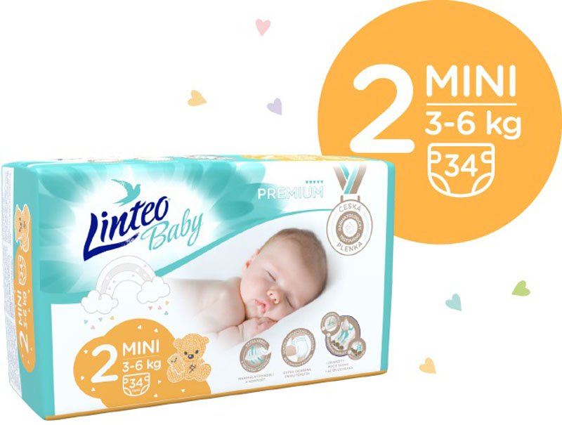E-shop LINTEO BABY Plienky Baby Prémium MINI (3-6 kg) 136 ks