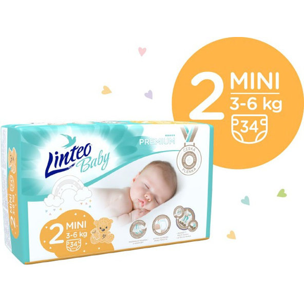 LINTEO BABY Plienky Baby Prémium MINI (3-6 kg) 136 ks