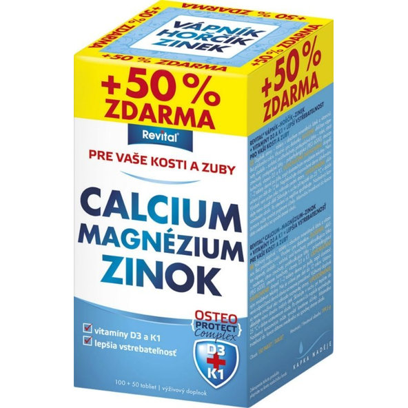 Vitar VÁPNIK + HORČÍK + ZINOK + VITAMÍNY D3 A K1 150 tabliet