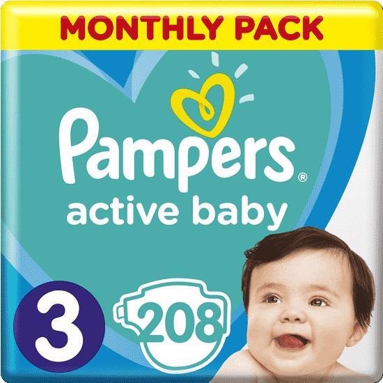 E-shop PAMPERS Active Baby 3 (6-10 kg) 208 ks MESAČNÁ ZÁSOBA – jednorazové plienky