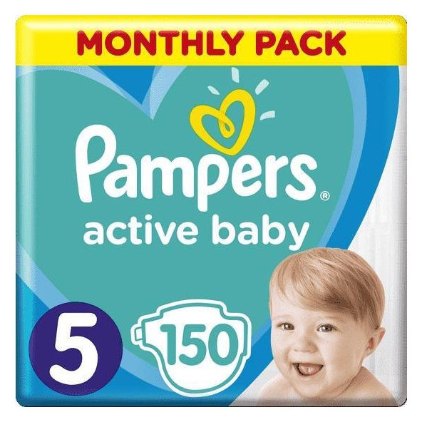 PAMPERS Active Baby 5 (11-16 kg) 150 ks MESAČNÁ ZÁSOBA – jednorazové plienky