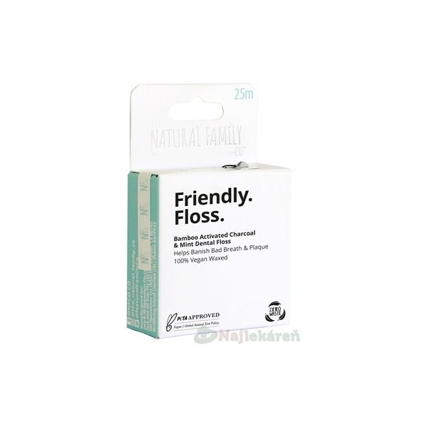 NFco. Zubná niť Friendly Floss, voskovaná s bambusom a aktívnym uhlím, príchuť mäta 1x1 ks