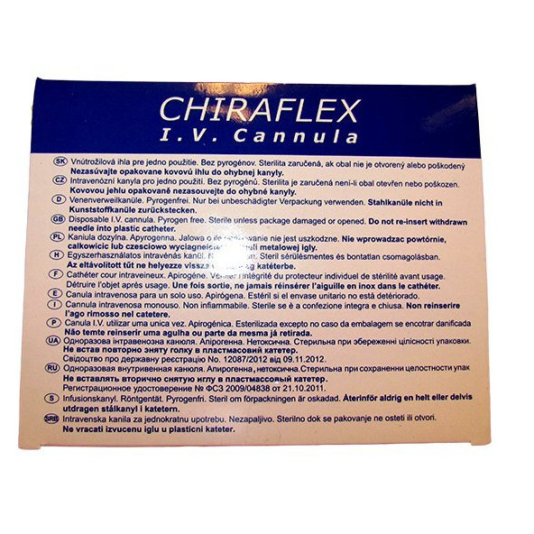 KANYLA CHIRAFLEX 24G 0,7x19 ZLTA 50ks