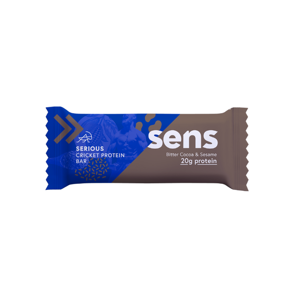 Proteínová tyčinka Serious z cvrčej múky - SENS, sezam v horkej čokoláde, 60g