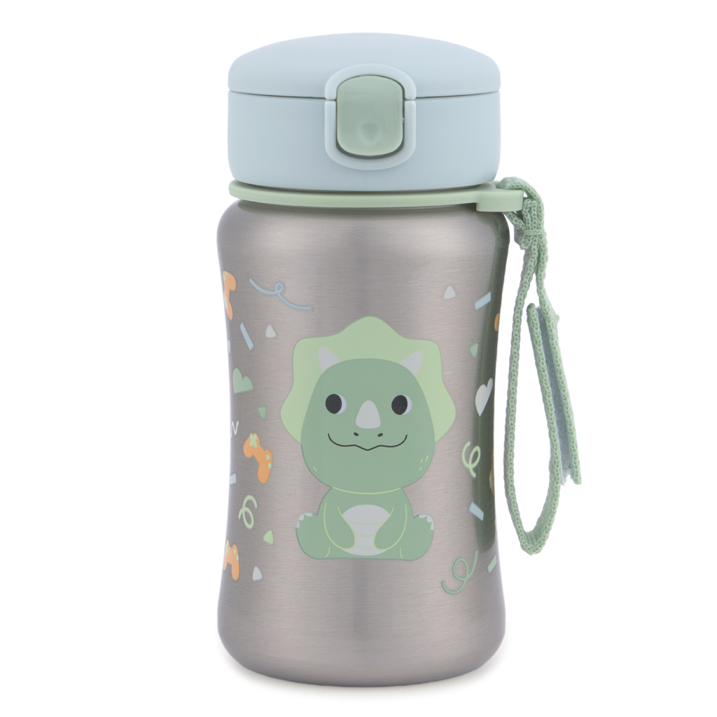 SKIP HOP Besties Squad Fľaša so slamkou na vodu nerez Dino 12 m+