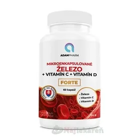 ADAMPharm ŽELEZO + Vitamín C + Vitamín D FORTE (mikroenkapsulované Fe) 60cps