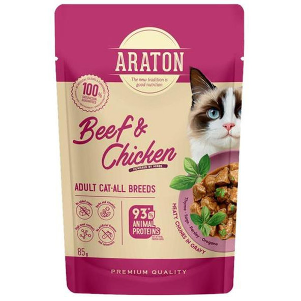 ARATON cat adult wet beef&chicken kapsička pre mačky 85 g