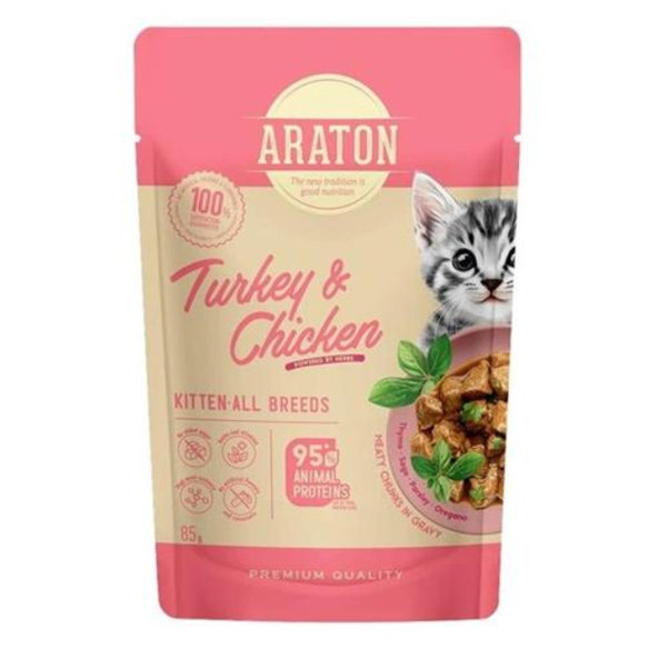 ARATON cat kitten wet turkey&chicken kapsička pre mačiatka 85 g
