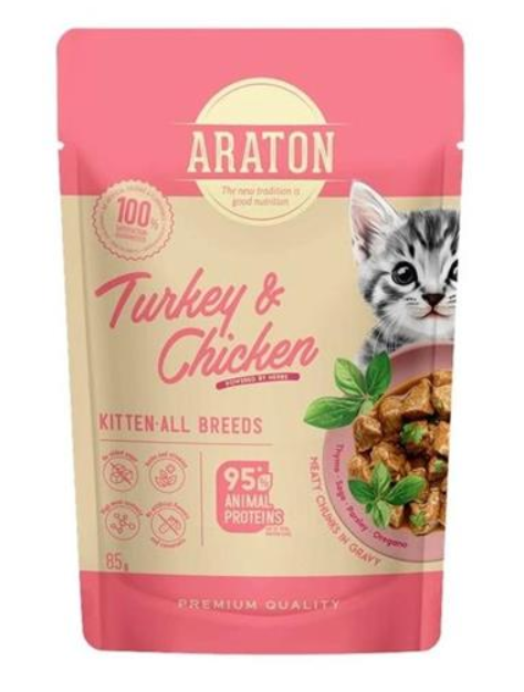 ARATON cat kitten wet turkey&chicken kapsička pre mačiatka 85 g