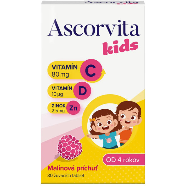 ASCORVITA Kids malinová príchuť 30 žuvacích tabliet