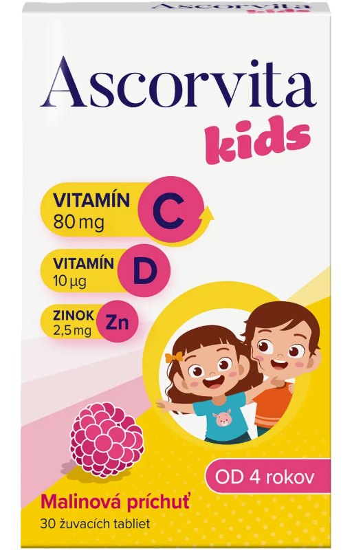 ASCORVITA Kids malinová príchuť 30 žuvacích tabliet