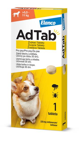 E-shop AdTab 225 mg žuvacie tablety proti blchám a kliešťom pre psy (> 5,5–11 kg) 1 tableta