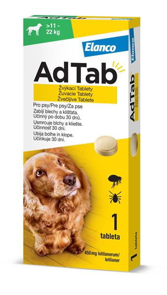 E-shop AdTab 450 mg žuvacie tablety proti blchám a kliešťom pre psy (> 11–22 kg) 1 tableta