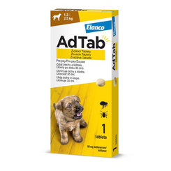 AdTab 56 mg žuvacie tablety proti blchám a kliešťom pre psy (1,3–2,5 kg) 1 tableta