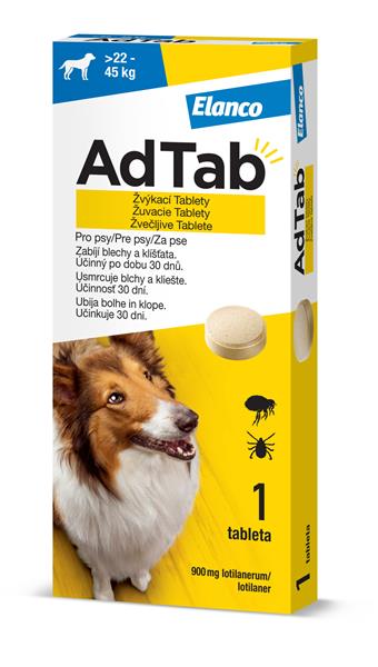 E-shop AdTab 900 mg žuvacie tablety proti blchám a kliešťom pre psy (> 22–45 kg) 1 tableta