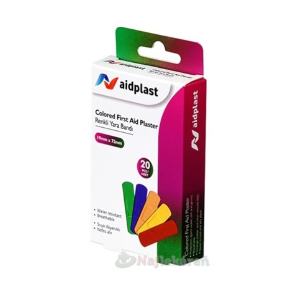 Aidplast Farebná náplasť vodeodolná 1,9x7,2cm 20ks