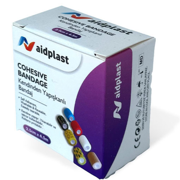 Aidplast Kohezívny obväz 2,5cmx4,5m rôzne farby 1ks